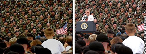 George Bush standing before his troops... at least for history's sake... 